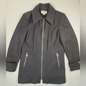 Michael Kors Women Jacket Sz 10 Black Wool Blend Coat Full Zip (No Hood)